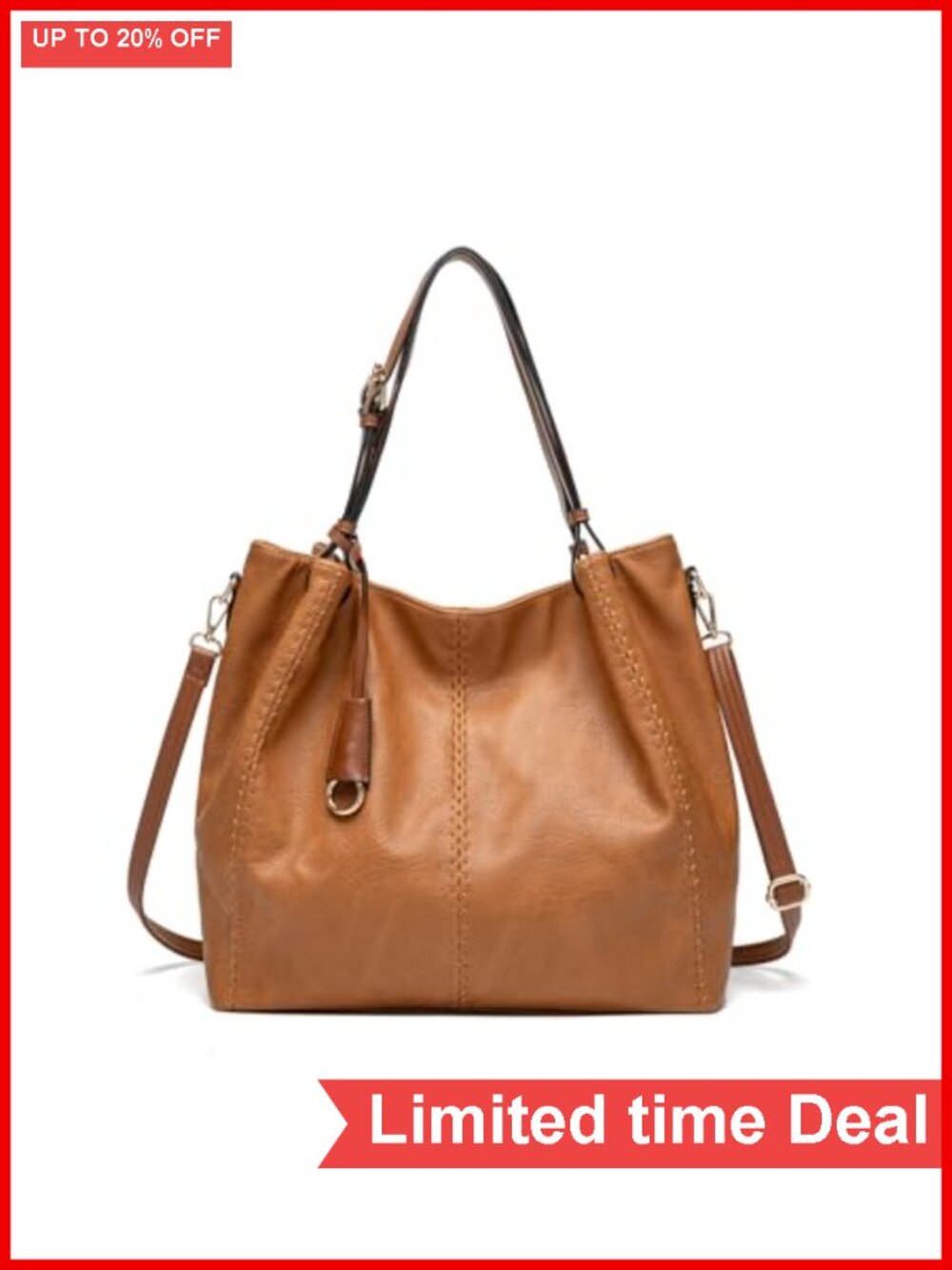 Vintage PU Hobo Shoulder Bag Tote with Rivet Detail